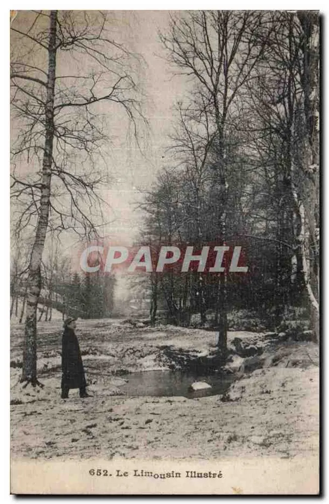 Paisagem invernal — homem com casaco perto de um riacho — Le Limousin Illustré n° 652 - Frente