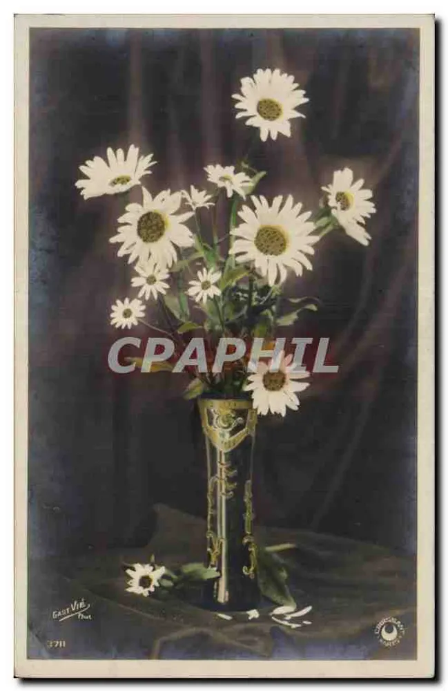 Arranjo de margaridas — vaso Art Nouveau — Gast Vire, Paris, n° 3771 - Frente