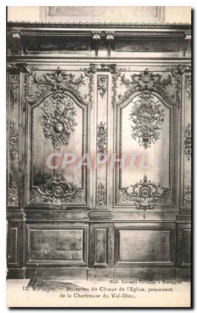 Holzschnitzereien des Chors der Kirche, aus der Kartause Val-Dieu — Mortagne — Coll. Gérauld Barville, in Mortagne - Vorderseite