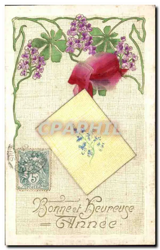 Flores e laço — Boa e Feliz Ano — editor desconhecido - Frente