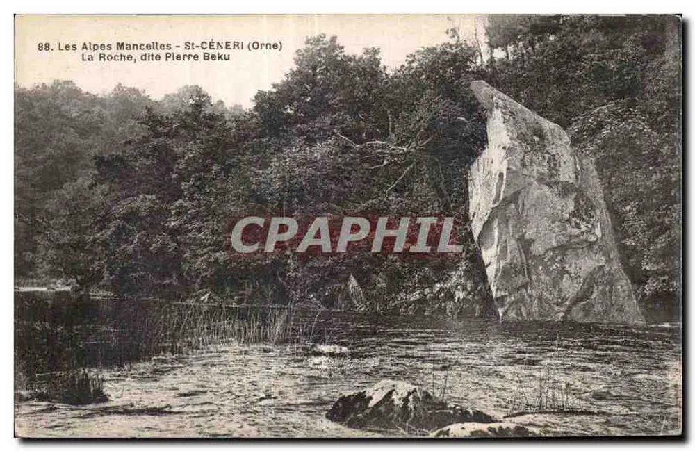 Die Mancelles-Alpen - St-CÉNERI (Orne) — Die Felsen, genannt Pierre Beku - Vorderseite