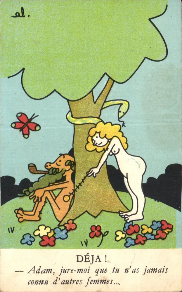 Adam und Eva — Szene aus der Genesis — Humorvolle Sammlung 204, herausgegeben von YOER - Vorderseite