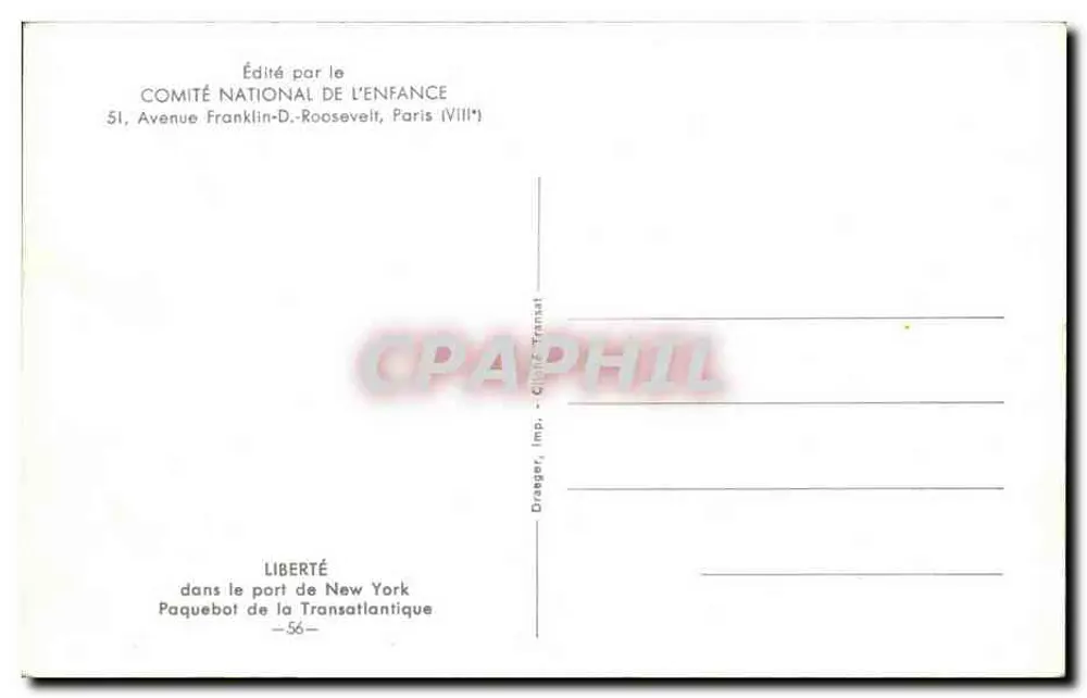 Liberté — Transatlantischer Dampfer — Verlag des Nationalen Komitees für Kindheit - Rückseite