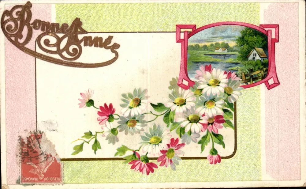 Blumen und Landschaft — Frohe Neujahr — Französische Republik - Vorderseite