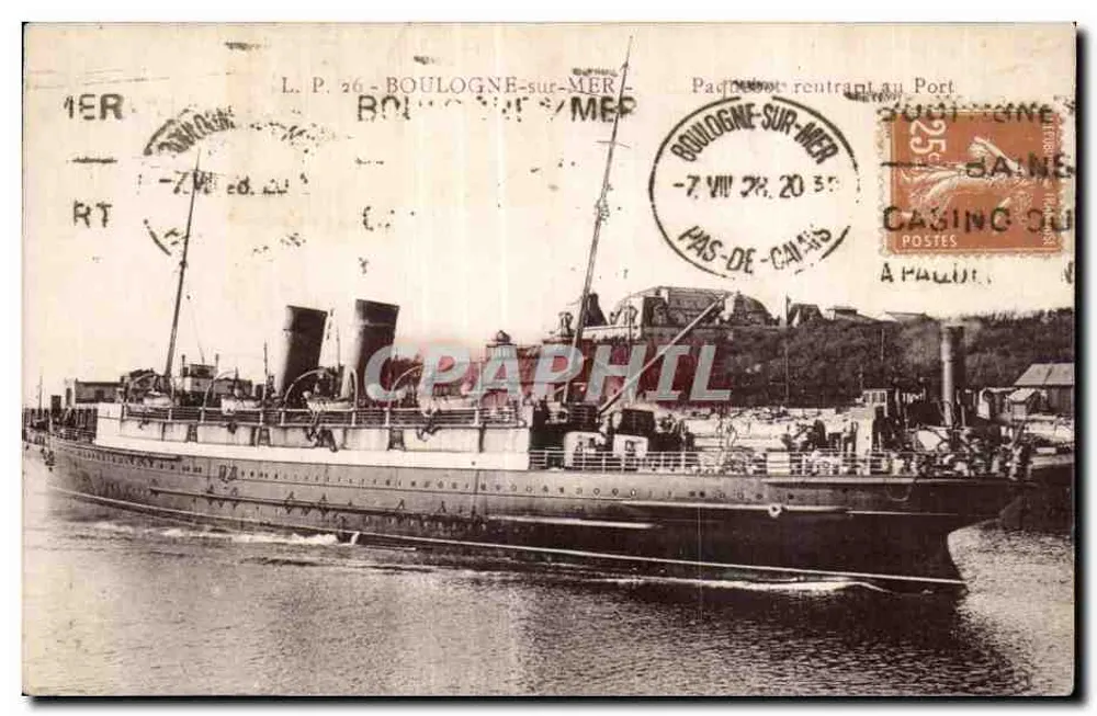 Dampfschiff, das in den Hafen einläuft — Boulogne-sur-Mer — L.P. 26 - Vorderseite
