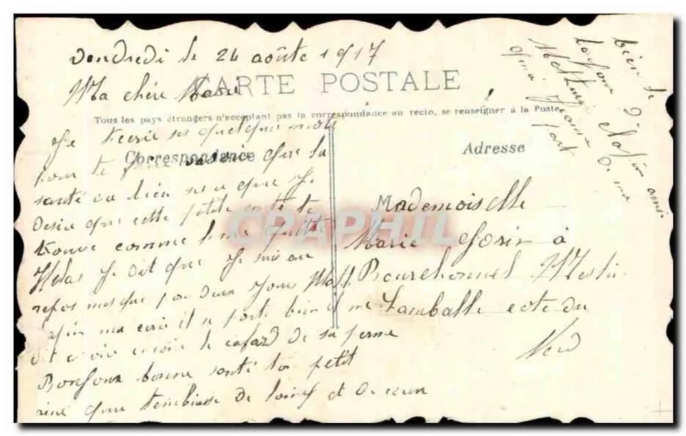 Flores de violetas — decoração floral pintada — carta postal datada 1914 - Verso