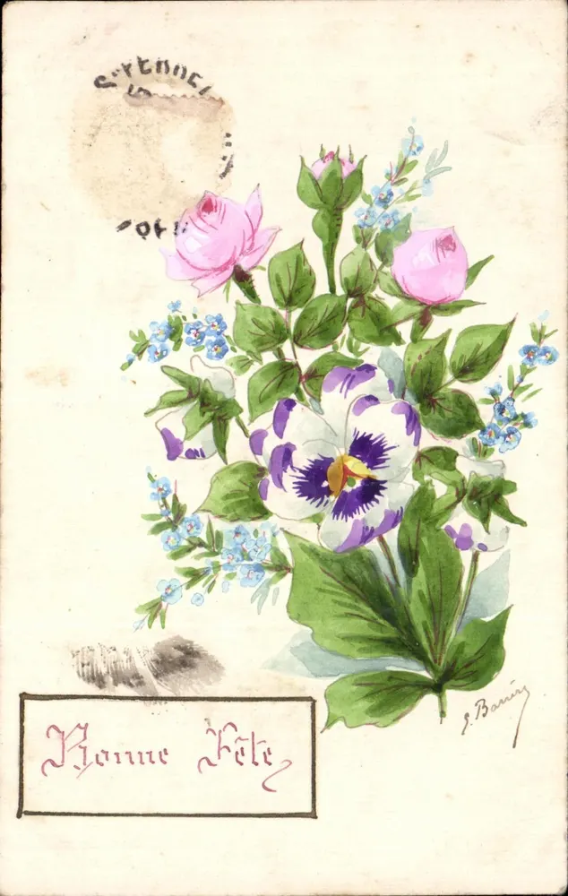 Arranjo de flores — Rosa, violeta e lavanda — J. Banning - Frente