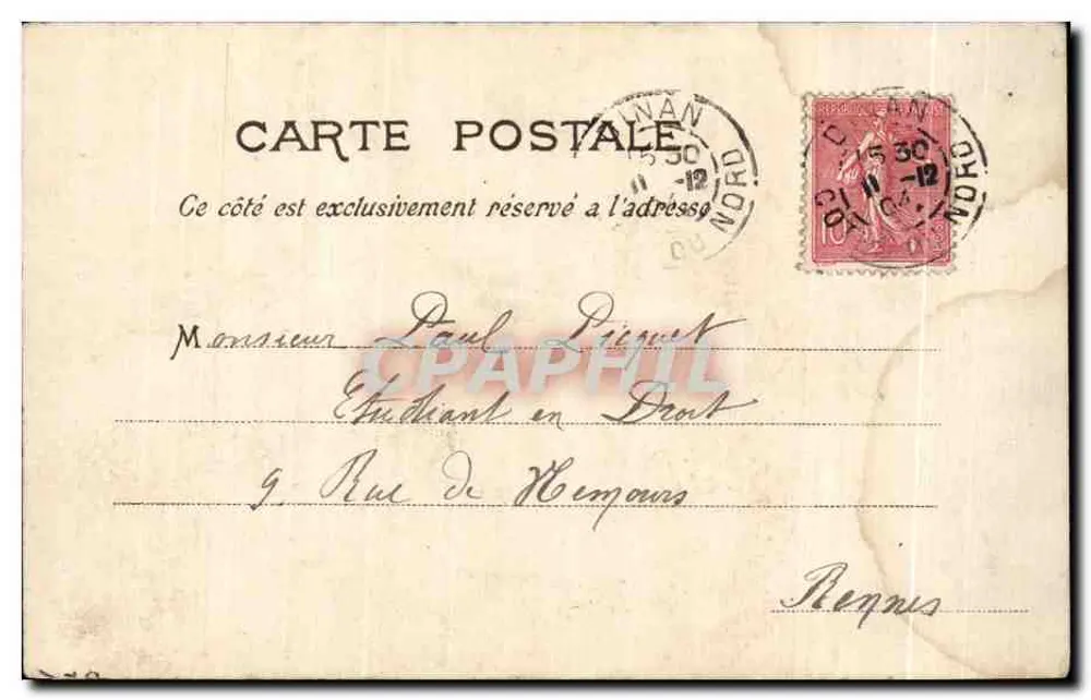 Soldado em uniforme — cartão postal humorístico — E.R. PARIS Dépôt - Verso