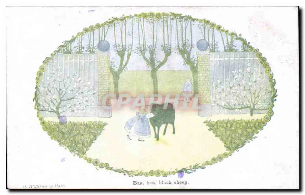 Baa, baa, black sheep — Nossas Velhas Canções de Berço — ilustrado por H. Willebeek Le Mair, editado por Augener Ltd, Londres - Frente