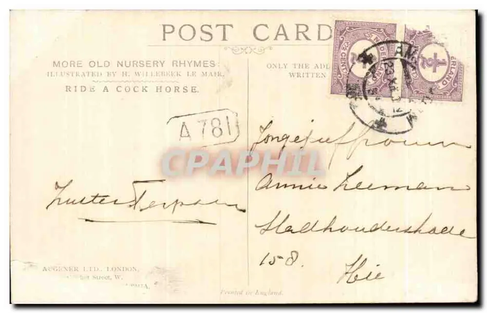 Ride a Cock Horse — H. Willebreek Le Maire — Augener Ltd. London - Rückseite