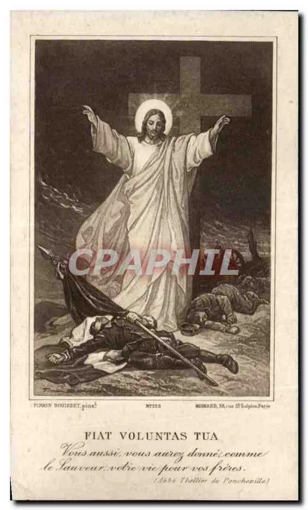 Jesus ressuscitado — cena religiosa — gravura de Firmin Bousset, edição Michard, 38, rue de Solférino, Paris - Frente