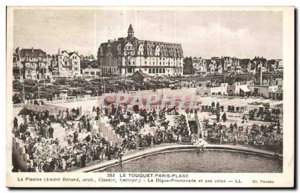 Le Touquet-Paris-Plage — A Piscina e a Digue-Promenade com suas villas — André Bérard, arquiteto, Claviscr, Entrepr. — Cl. Peceeu - Frente