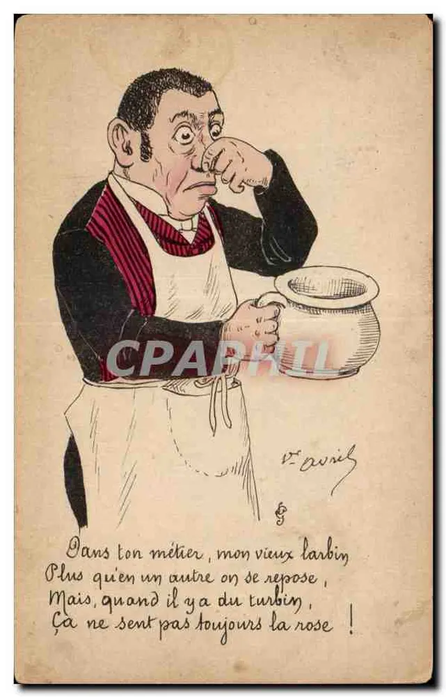 Caricatura di un cuoco — testo umoristico — firmata 'L'Avril' - Recto