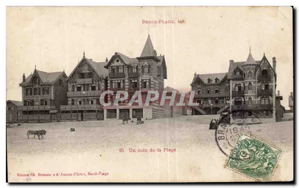 Berck-Plage, l'angolo della spiaggia — Casa Ch. Bronson « À Jeanne d'Arc » — editore sconosciuto, n° 65 - Recto