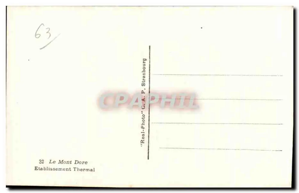 Le Mont-Dore — Estabelecimento Termal — 'Real-Photo' C.A.P. Stresbourg n°32 - Verso
