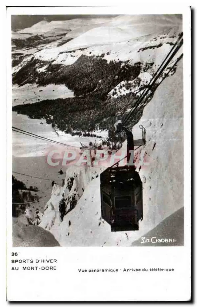Ankunft des Seilbahnwagens — Panoramablick — Wintersport am Mont-Dore — La Cigogne, Nr. 26 - Vorderseite