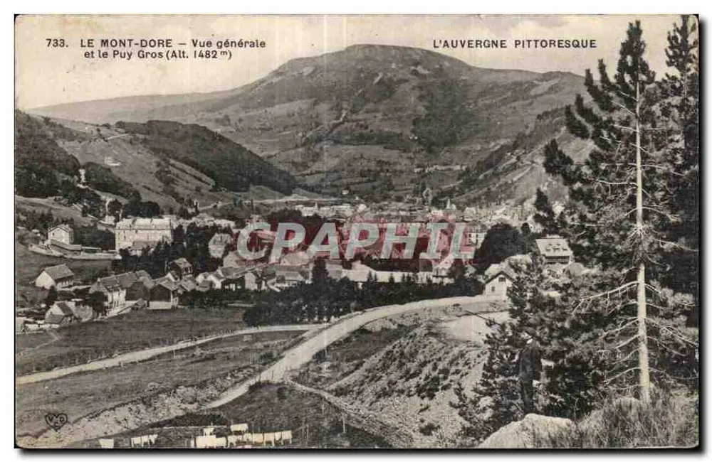 Mont-Dore — Allgemeiner Blick und der Puy Gros (Höhe 1482 m) — pittoreske Auvergne - Vorderseite