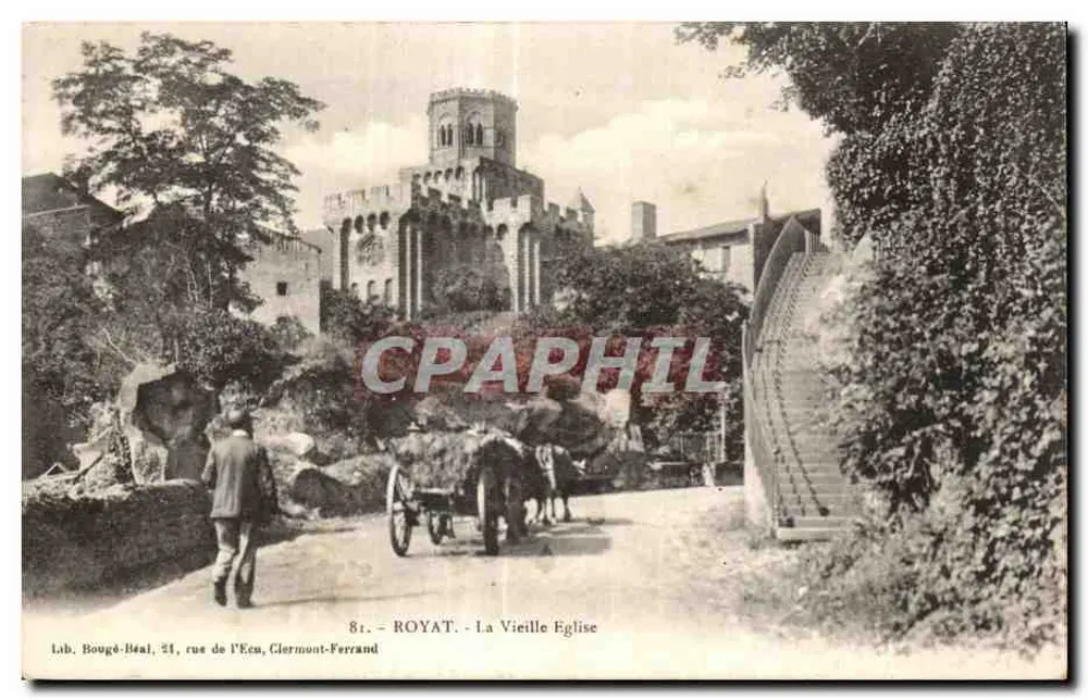 Royat - Die Alte Kirche — Ansicht der rue de l'Écu — Lab. Bougé-Beaï, 21, rue de l'Écu, Clermont-Ferrand - Vorderseite