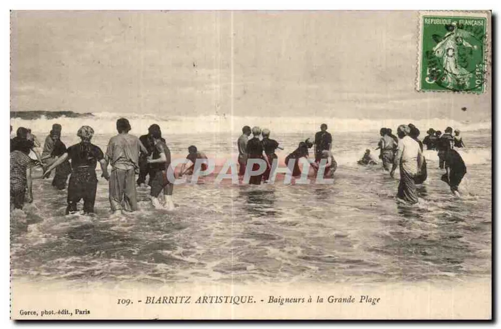 Künstlerische Biarritz - Schwimmer an der Grande Plage — Gorce, phot.-edit., Paris, Nr. 109 - Vorderseite