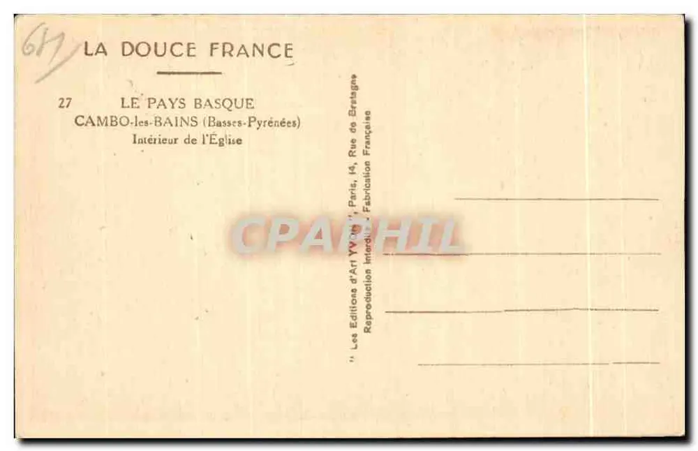 Innenansicht der Kirche — Cambo-les-Bains (Basses-Pyrénées) — Les Éditions d'Art Yvon, Paris - Rückseite