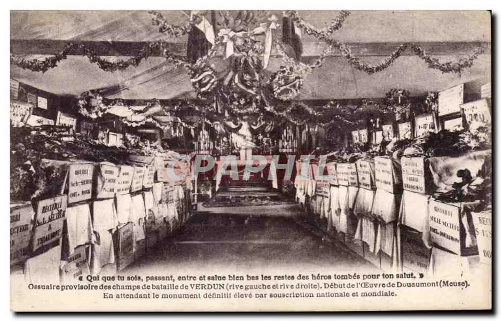 Ossuário provisório dos campos de batalha de Verdun — Início da Obra de Douaumont (Meuse) — editor não identificado - Frente