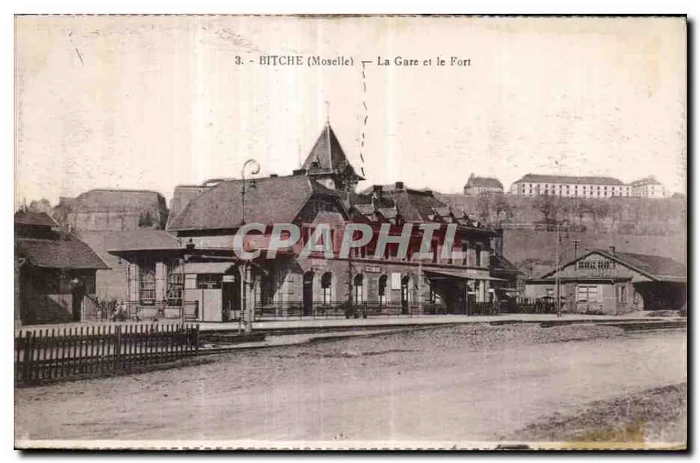 Bitche (Mosella) — La Stazione e il Forte — Editore: Ed. Schall, Bitche - Recto