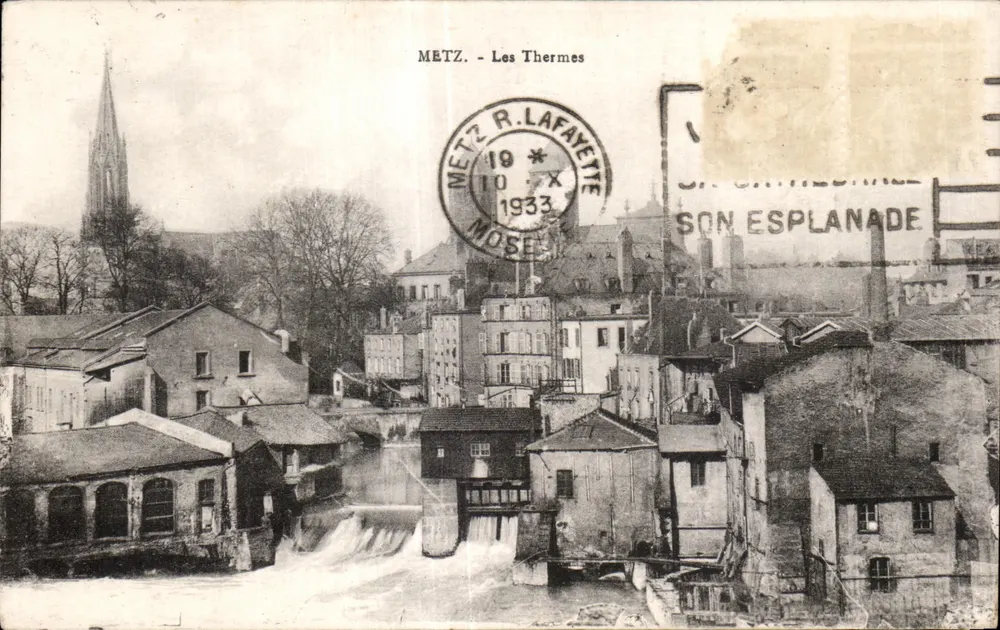 Metz - Os Termas — vista dos Termas e da esplanada — editor R. Lafayette - Frente