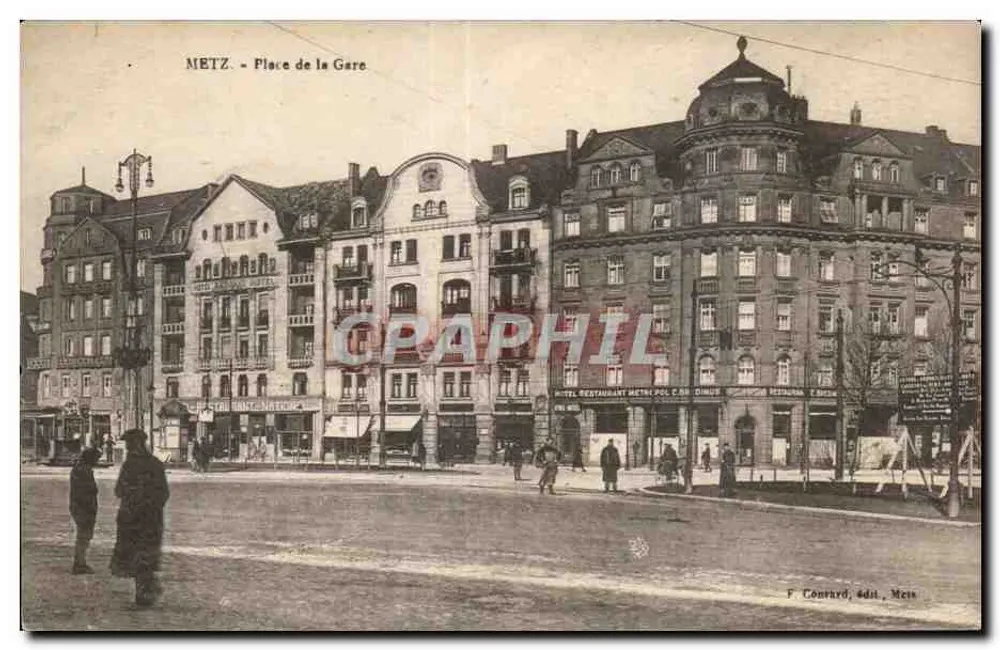 METZ - Praça da Estação — Hotel-Restaurante Métropol, editor F. Conrad, Meis - Frente