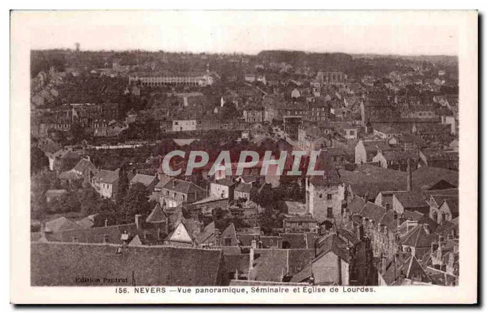 NEVERS — Widok panoramiczny, Seminarium i Katedra Lourdes — Wydawnictwo Paultrat, nr 156 - Awers