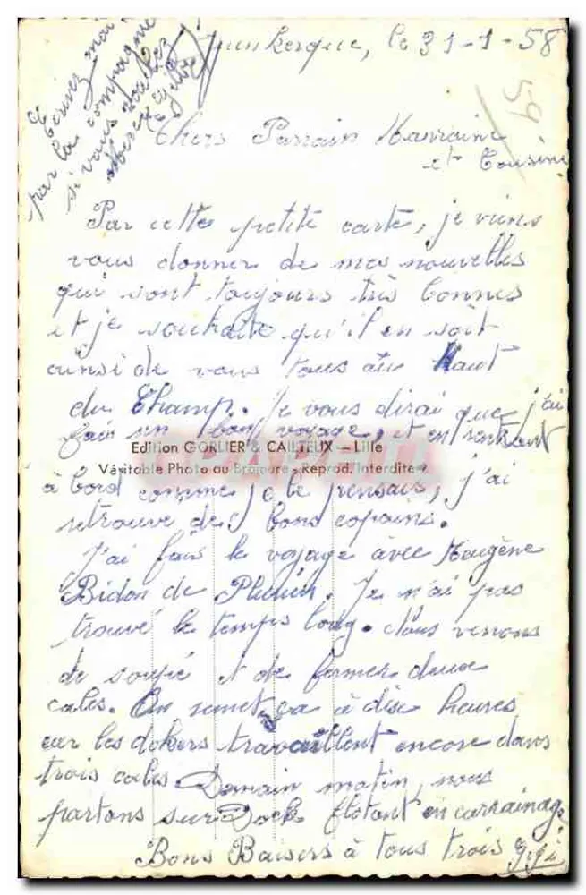 Dunkerque — Lembrete de Dunkerque — Edição GORIER & CAILLEUX - Lille - Verso