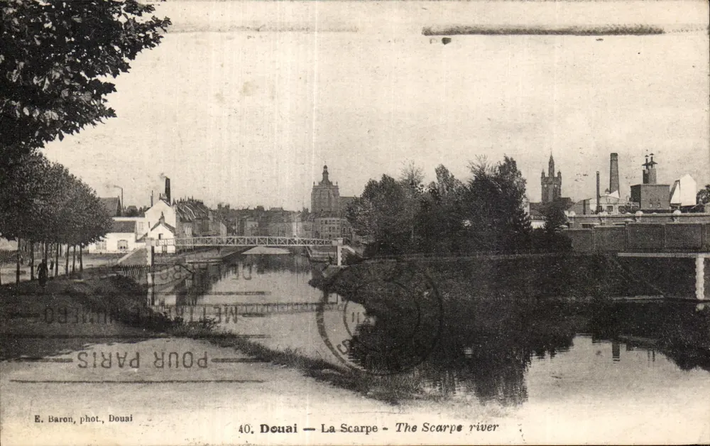 Douai — A Ribeira da Scarpe — E. Baron, fot. Douai - Frente