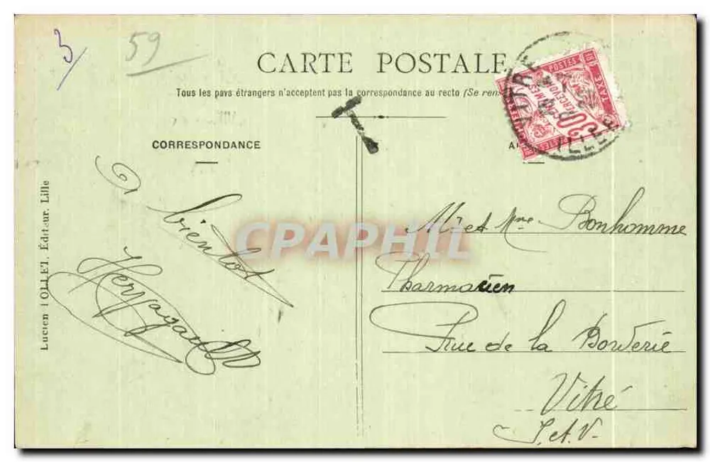 Mouveauaux - O castelo Branco — L.P.8 — Editor Lucien Ollé, Lille - Verso