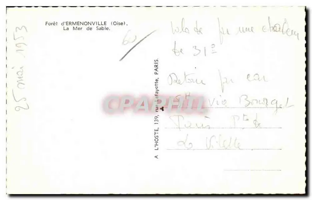 Floresta de ERMENONVILLE (Oise) — A Mar de Areia — editor L'HOSTE, Paris - Verso