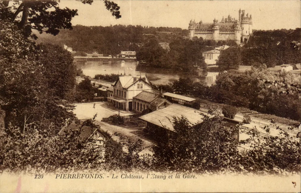 PierreFonds - Schloss, Teich und Bahnhof. - Vorderseite