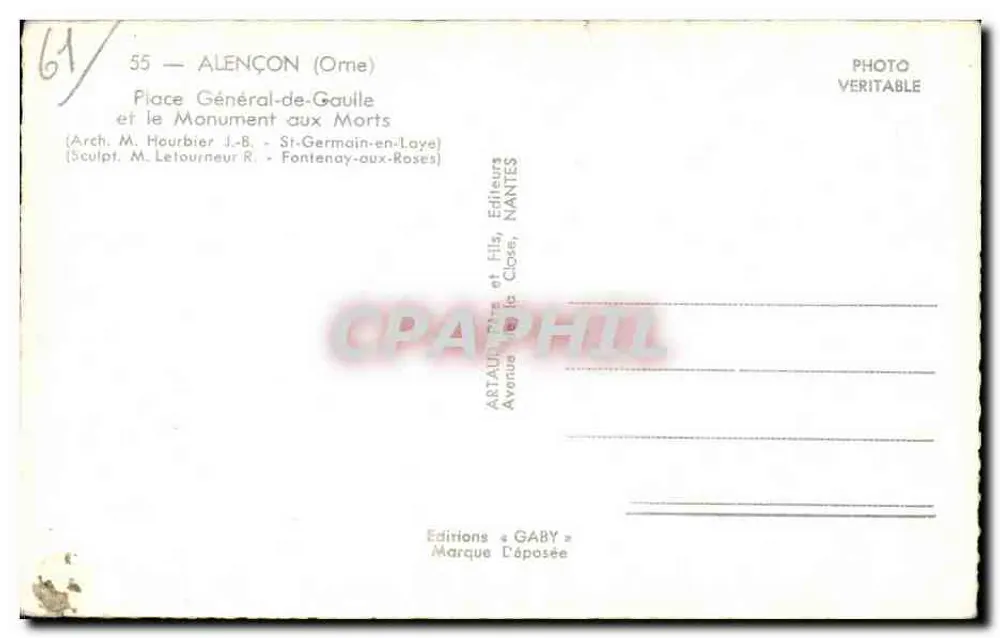 Alençon (Orne) — Place General-de-Gaulle und Denkmal für die Toten — Éditions Gaby - Rückseite