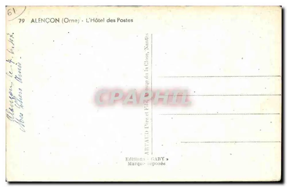 Alençon (Orne) — O Hotel das Postas — Edições Gaby - Verso