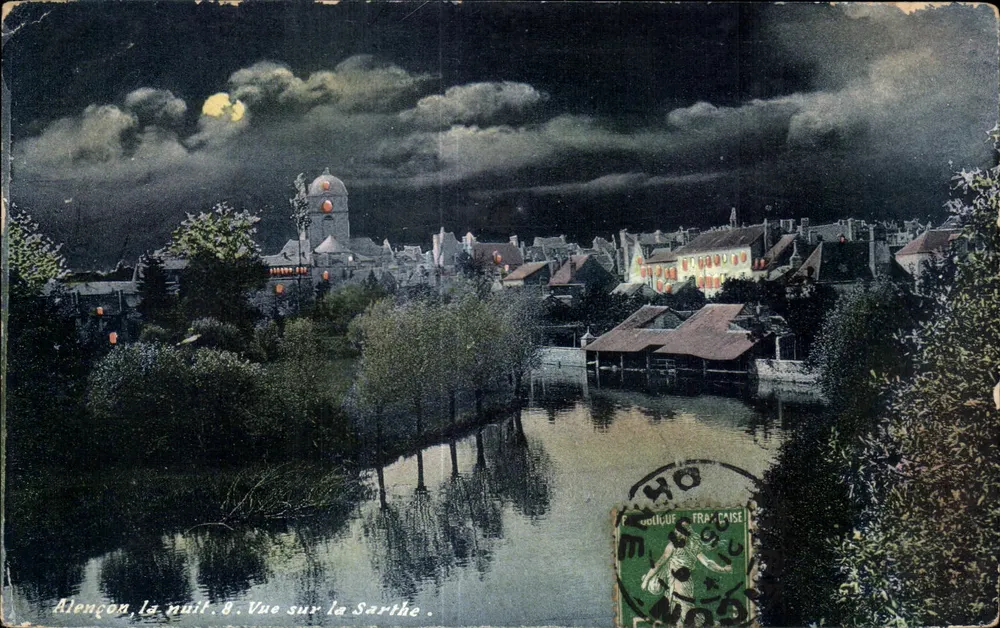 Alençon, la nuit. Vue sur la Sarthe — éditeur Pedlier-Gres-Levin, n°8 - Frente