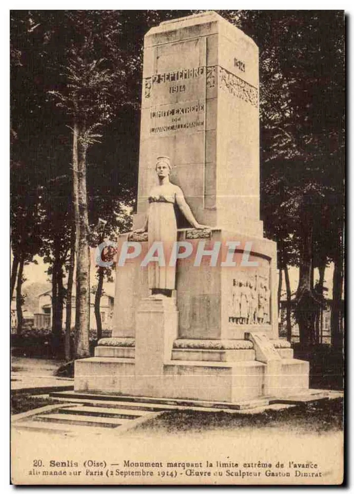 Senlis (Oise) — Monumento marcando a fronteira extrema da avançada alemã sobre Paris (2 de setembro de 1914) — Obra do Escultor Gaston Dinirat - Frente