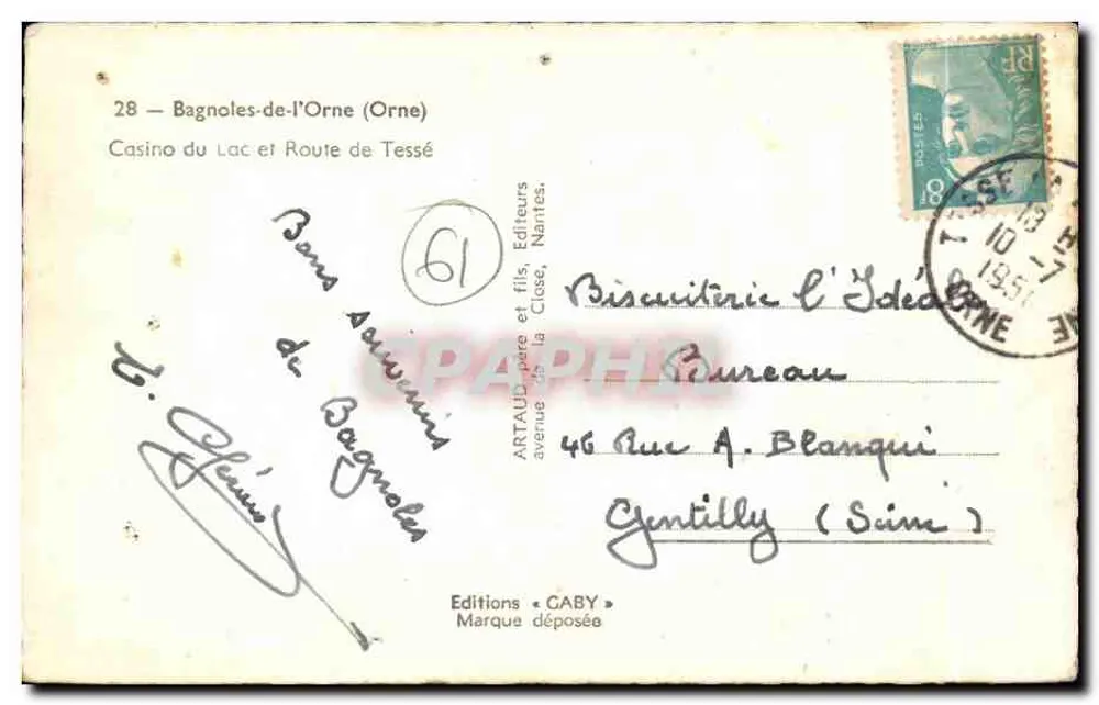 Bagnoles-de-l'Orne — Casino du Lac und Route de Tessé — Éditions Caby - Rückseite