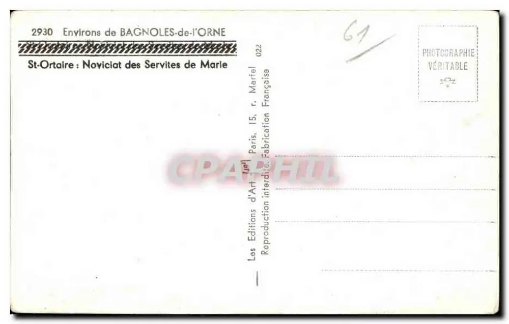 St-Ortaire — Noviziat der Serviten Mariens — Editions d'Art Martel, Paris - Rückseite