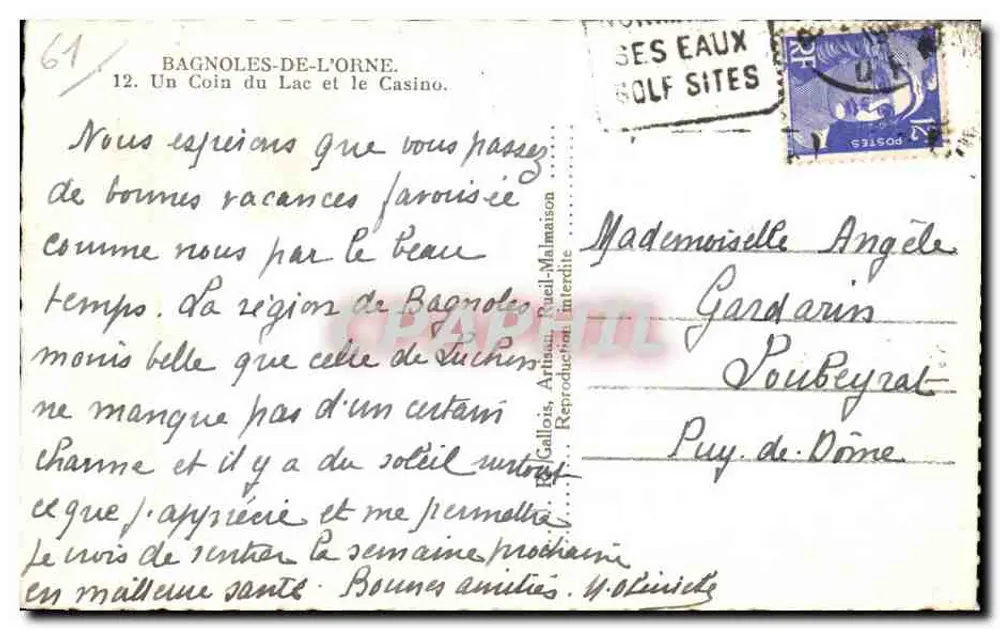 Bagnolles-de-l'Orne — Ein Eck des Sees und das Casino — Gallots, Artisan, Pueil-Malmaison - Rückseite