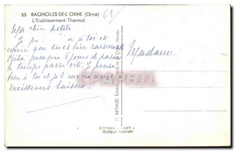 Bagnolles-de-l'Orne — Das Thermalbad — Verlag G. ARTAUD - Rückseite