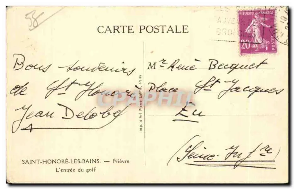 Saint-Honoré-les-Bains — Der Eingang zum Golfplatz — Imp. d'Art Pierre Lallier, Paris - Rückseite