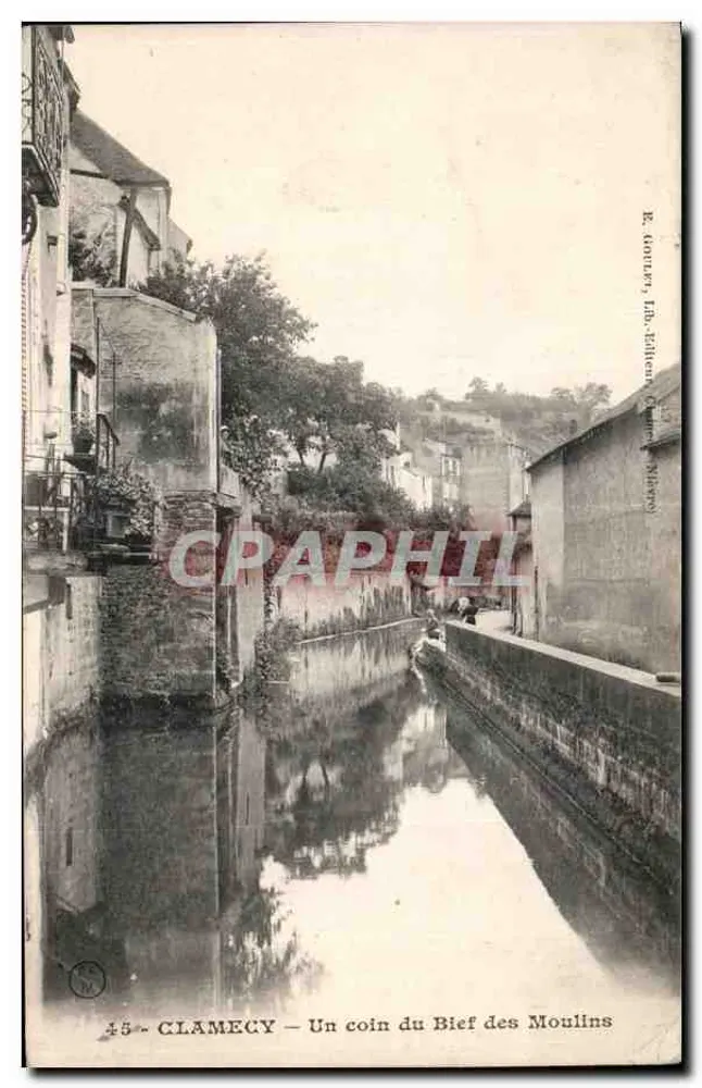 Clamecy — Ein Stück des Biefs der Mühlen — R. Gourlet, Lith. Tchien, Clamecy (Serie 45) - Vorderseite