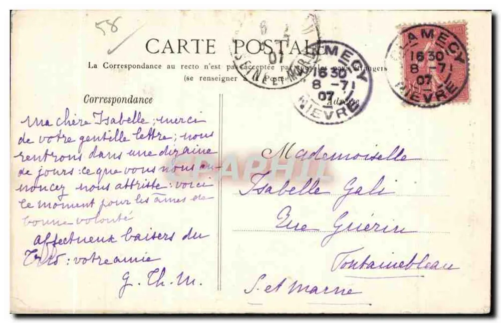 Clamecy — Ein Stück des Biefs der Mühlen — R. Gourlet, Lith. Tchien, Clamecy (Serie 45) - Rückseite