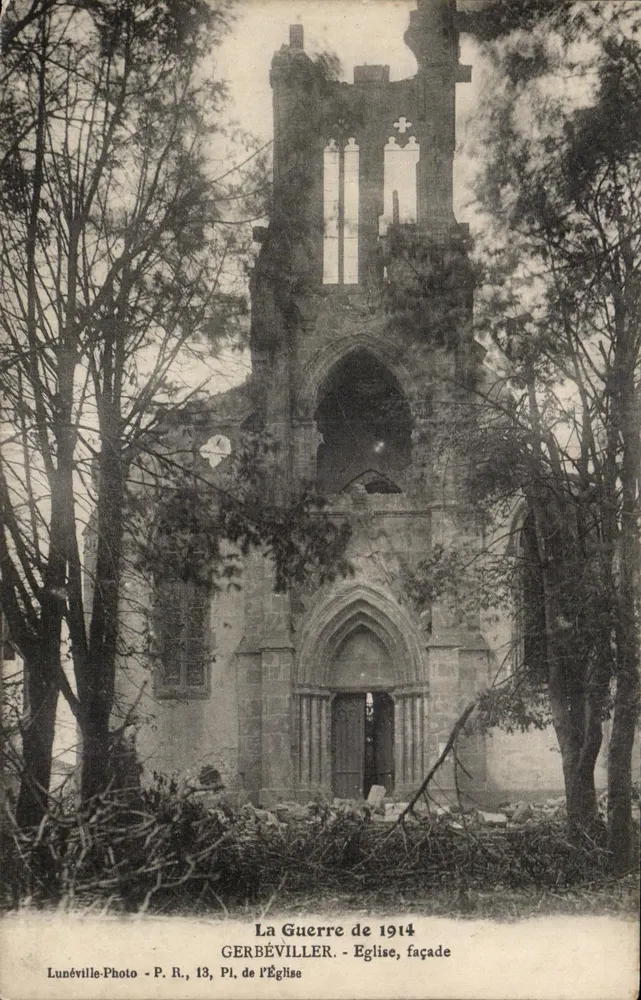 Gerbéviller — Kirche, Fassade nach dem Krieg 1914 — Lunéville-Photo, P. R., n°13 - Vorderseite