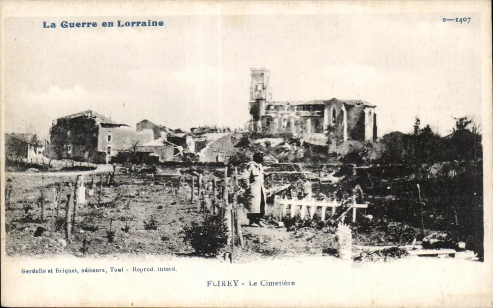 Flirey - O Cemitério — ruínas de uma igreja e edifícios destruídos — Gerdolle et Briquet, Toul, n° B-1407 - Frente