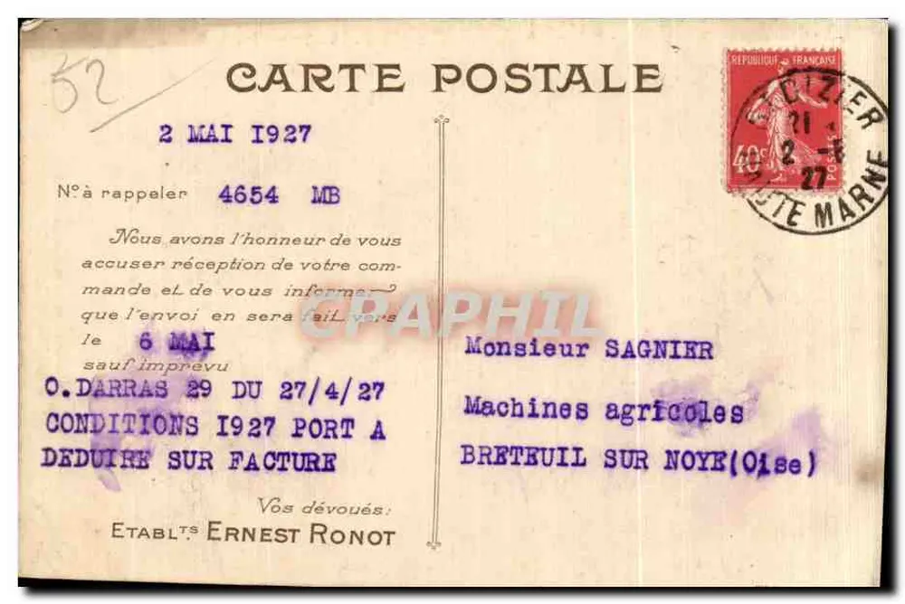 St Dizier — Les Établissements Ernest Ronot — éditeur imprimeur non visible - Verso