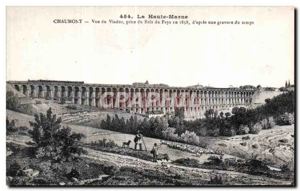 Chaumont — Ansicht des Viadukts, aufgenommen vom Bois du Fays im Jahr 1858, nach einer zeitgenössischen Holzschnitte - Vorderseite