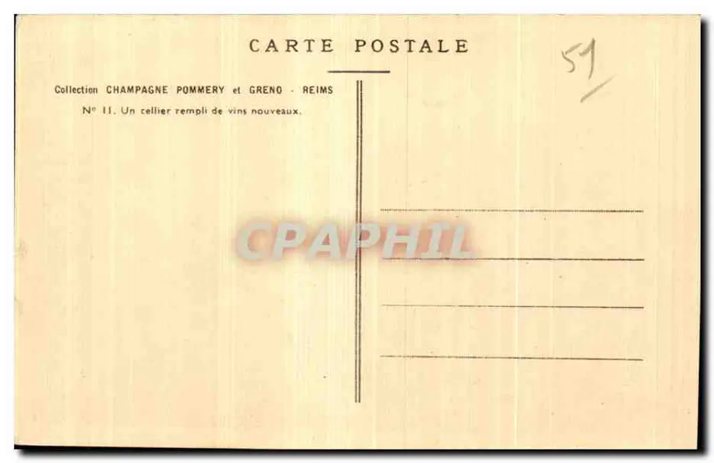 Weinlager mit neuen Weinen — Sammlung Champagne Pommery et Greno - Reims, Nr. 11 - Rückseite